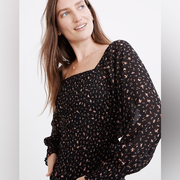 Madewell Tops - (Re)sourced Georgette Lucie Bubble-Sleeve Smocked Top in Stem Scatter Size Small